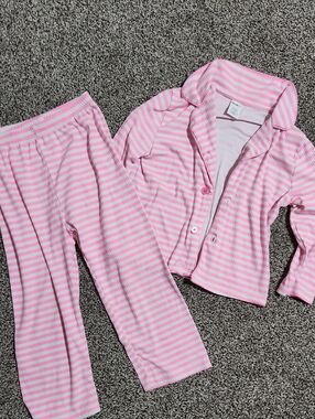 Kensie Girl Pink & White Striped Button Pajama Set
